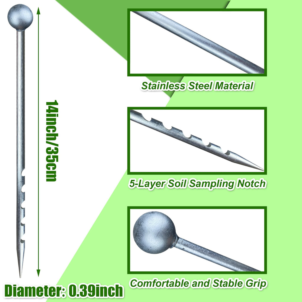 14" Soil Probe for House Plants Stainless Steel Garden Soil Sample Probe No Batteries Required Moisture Meter Soil Probe Rod for Plant Garden Farm Soil Sampling