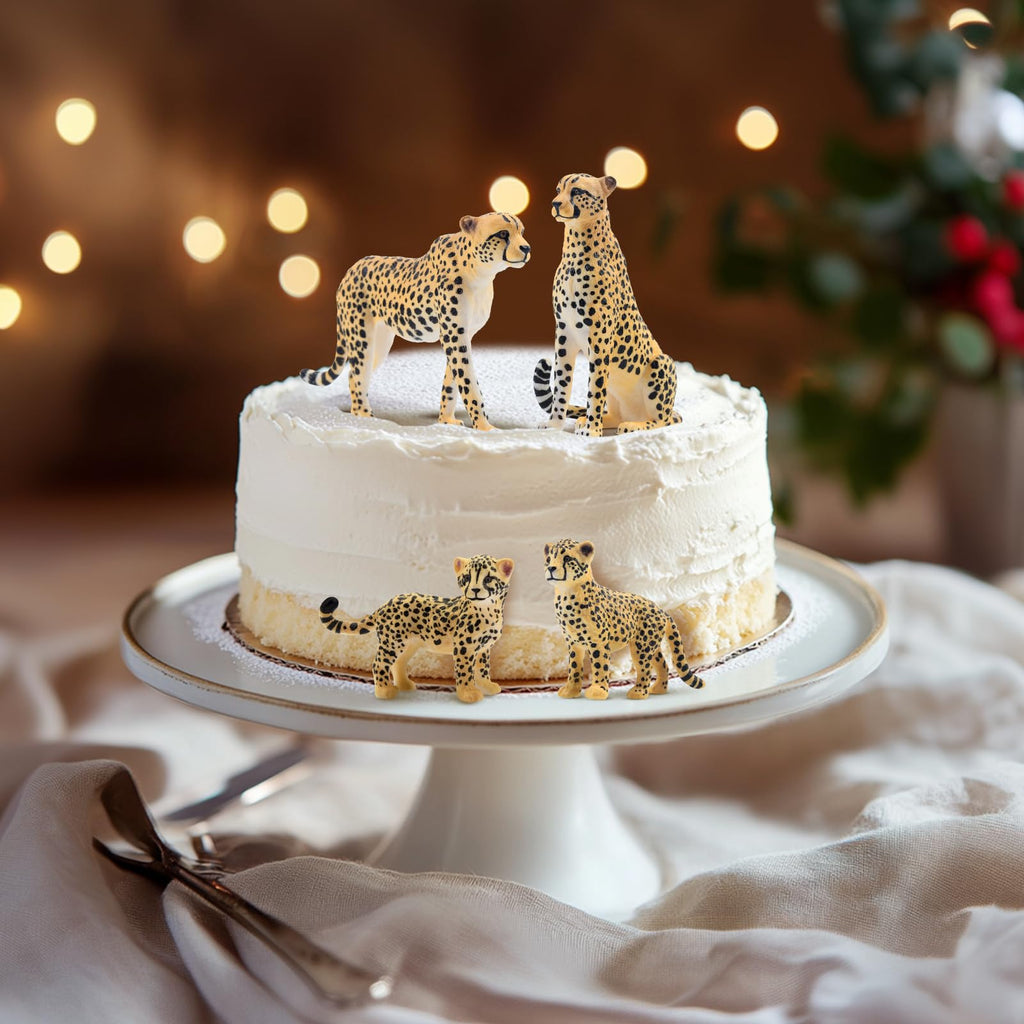 Toymany 8PCS Cheetah Figurines with Cheetah Cubs, Realistic Jungle Zoo Animals Figurines Family Set, Educational Toy Cake Toppers Christmas Birthday Gift for Kids
