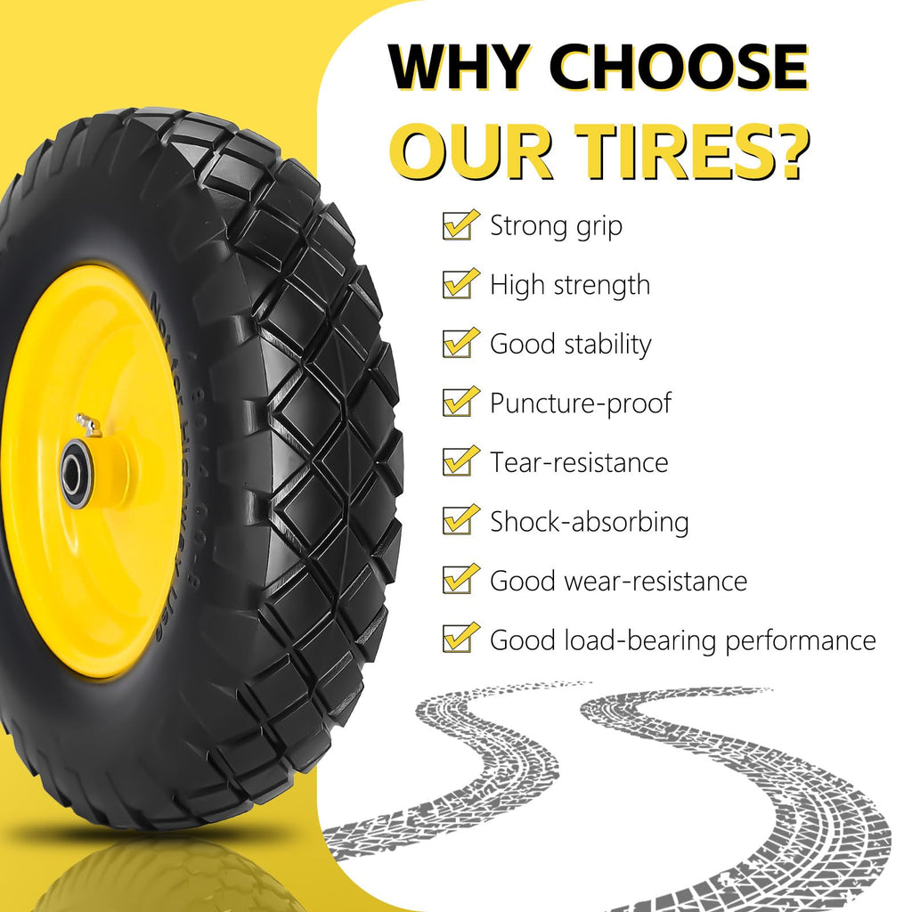 4.80/4.00-8 Solid Wheelbarrow Tire and Wheel 16" Flat-Free Tire with 3" Centered Hub 5/8" & 3/4" Bearings Fits Garden Cart, Hand Truck, Wagon,Trolleys and Trailers