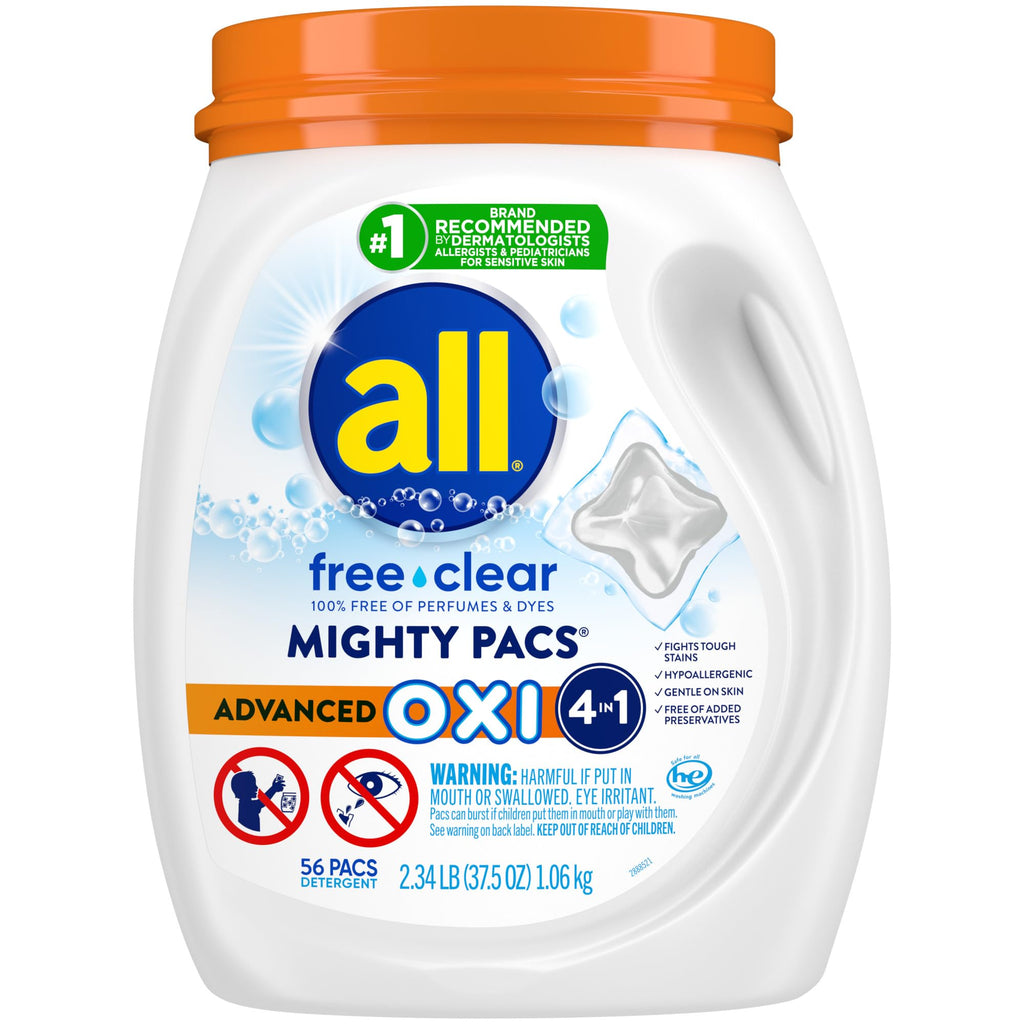 all Laundry Detergent Pacs Advanced OXI for Sensitive Skin, 56 Count