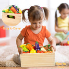 Wooden Play Food for Toddlers, Fruit & Veggies Cutting Set for Play Kitchen