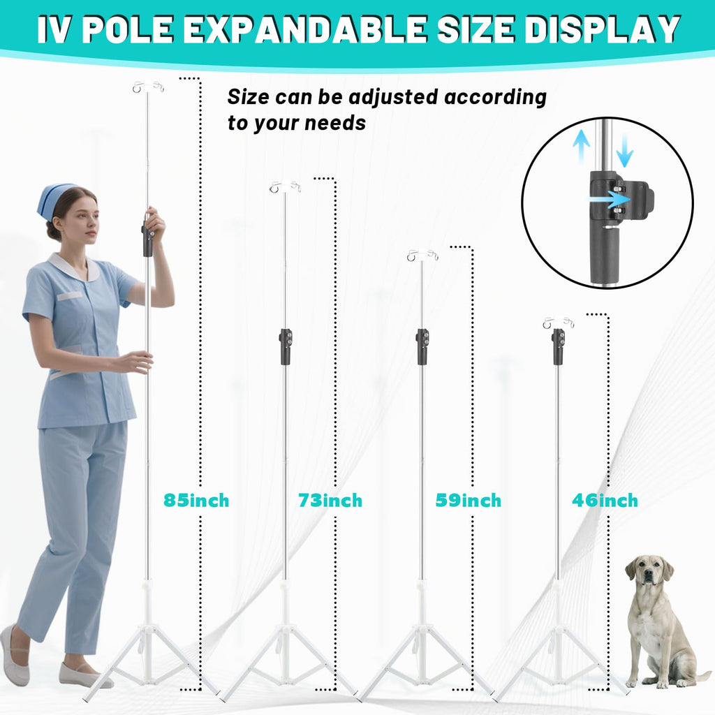 Crilealym IV Poles,46to 85In IV Stand Floor with 4 IV Bag Holder Stand Portable Telescopic Stabilizing Tripod Stainless Steels Pipe Extension Pole IV Influsion Pole Lightweight Strudy (46-84in)
