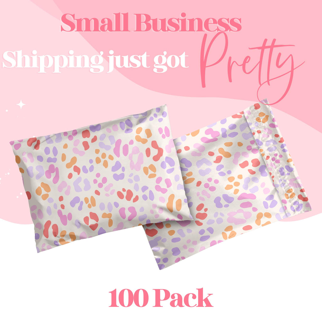 Pretty Package Store 10x13 Designer Poly Mailer 100 Pack Heavy Duty Waterproof Self Seal Shipping Bags for Small Business Large Mailing Envelopes Bulk Tear Resistant Cute Packaging Preppy Leopard