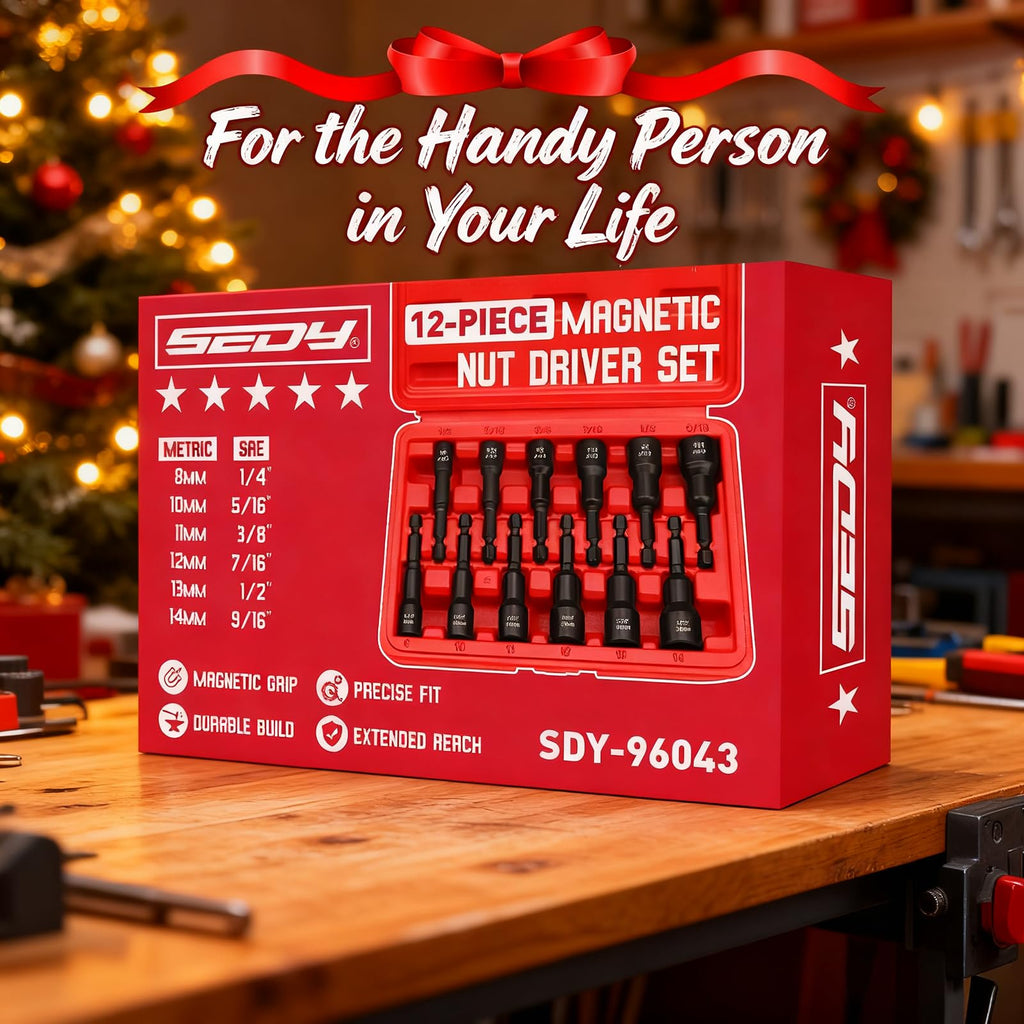 12-Piece Magnetic Nut Driver Set - Premium Impact Power Hex Nut Driver Drill Bit Master Kit, SAE & Metric, 1/4-Inch Quick-Change