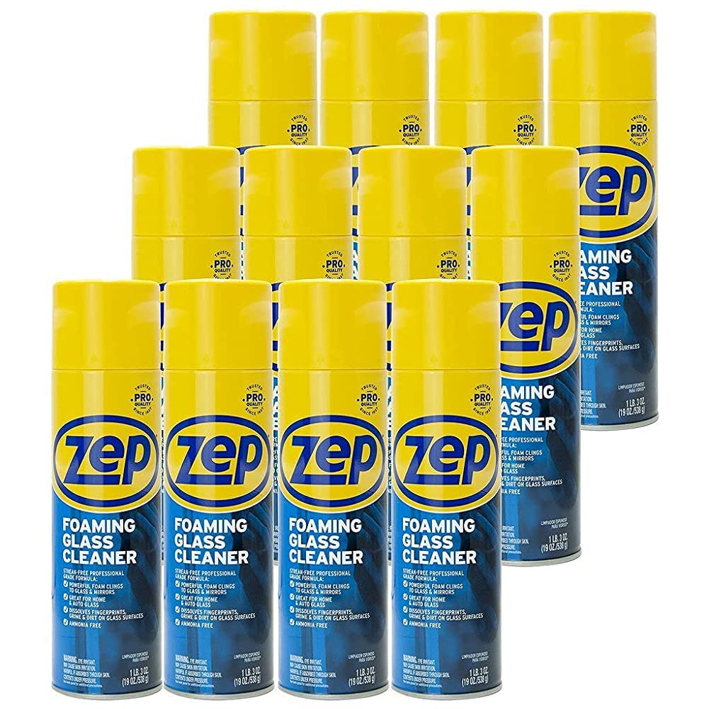 Zep Foaming Glass Cleaner - 19 oz (Case of 12) ZUFGC19 - Streak-Free Professional Grade Formula that Dissolves Dirt, Fingerprints and Grime on Glass, Mirrors, Windows and Plexiglas in Home, Business,