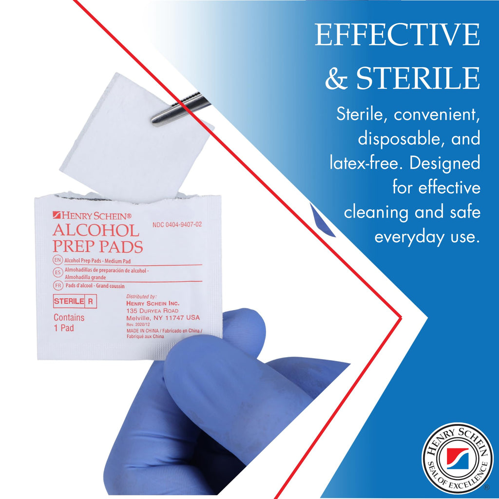 Henry Schein Alcohol Prep Pads, Medium, 2-ply, Sterile, 1 Case of 4000 (20 Boxes of 200)