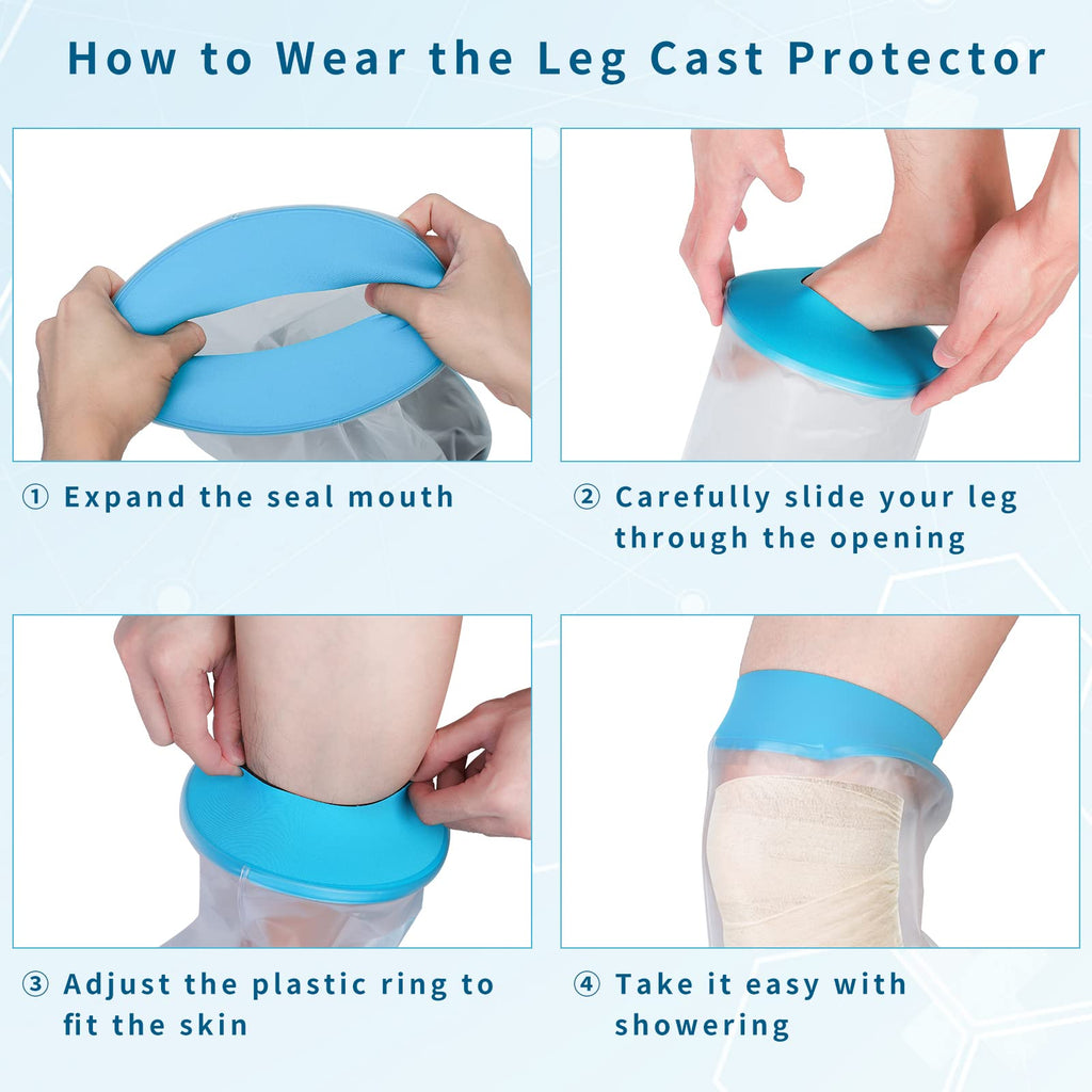 SUPERNIGHT Waterproof Knee Cast Cover for Shower, Adult PICC Line Covers for Knee, Watertight Reusable Cast Protector for Leg Surgeries Wound Bandage Black (Adult knee Blue)