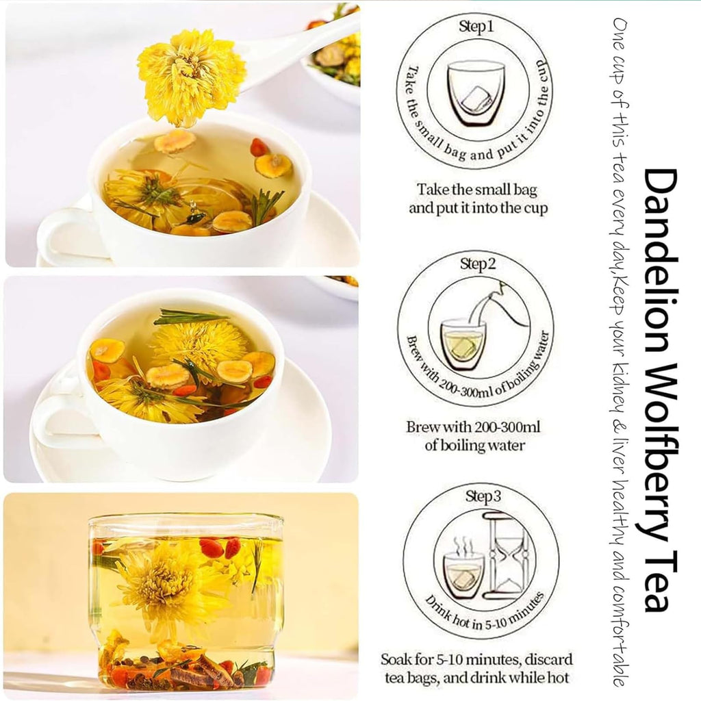 Organic Dandelion Wolfberry Tea Bags - Supports Kidneys & Liver Health, Seven Herbal Ingredients (1 pack)