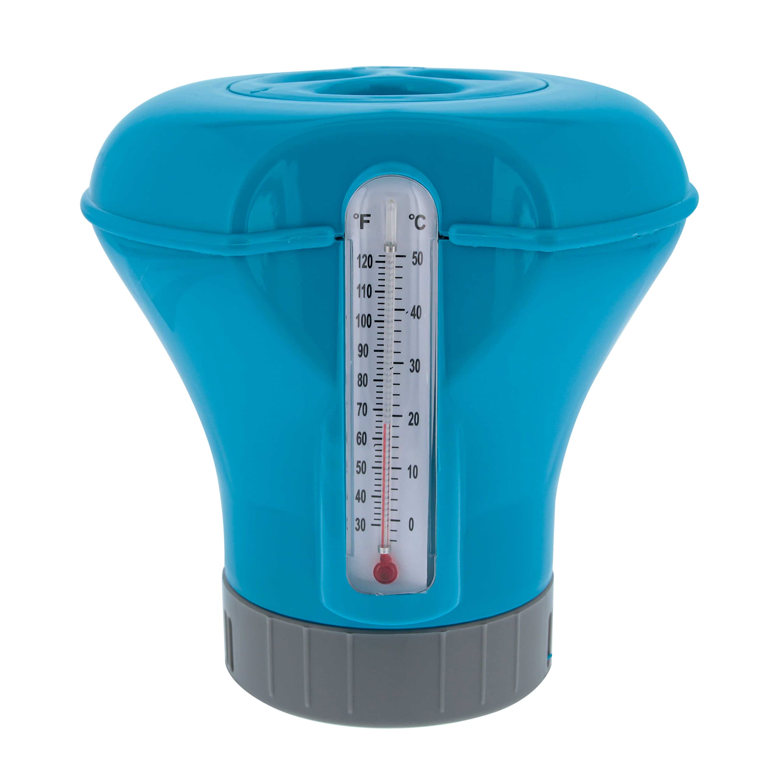 U.S. Pool Supply Pool Chlorine Floater Dispenser with Thermometer - 8" Diameter Floating Chlorinator, Large Capacity Holds 3" Tablets - Adjustable Ring for Balanced Delivery Multi