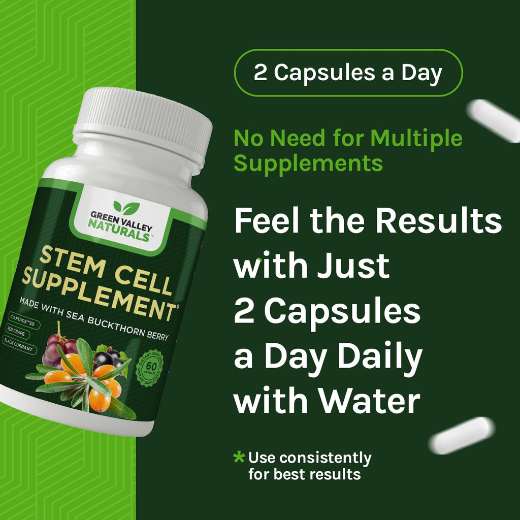 GREEN VALLEY NATURALS Stem Cell Restore | Cellular Rejuvenation Matrix with CYANTHOX™30, Black Currant, Red Grape, Resveratrol & Vitamin D Green Valley Ultra Health Support | 60 Capsules
