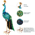 chisheen Outdoor Solar Peacock Decor Garden Statue Metal Yard Art Sculpture