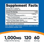 Nutricost Tongkat Ali 1,000mg 120 Capsules - with Tribulus Terrestris and BioPerine, Vegetarian Caps, Non-GMO, Gluten Free, Potent Extract