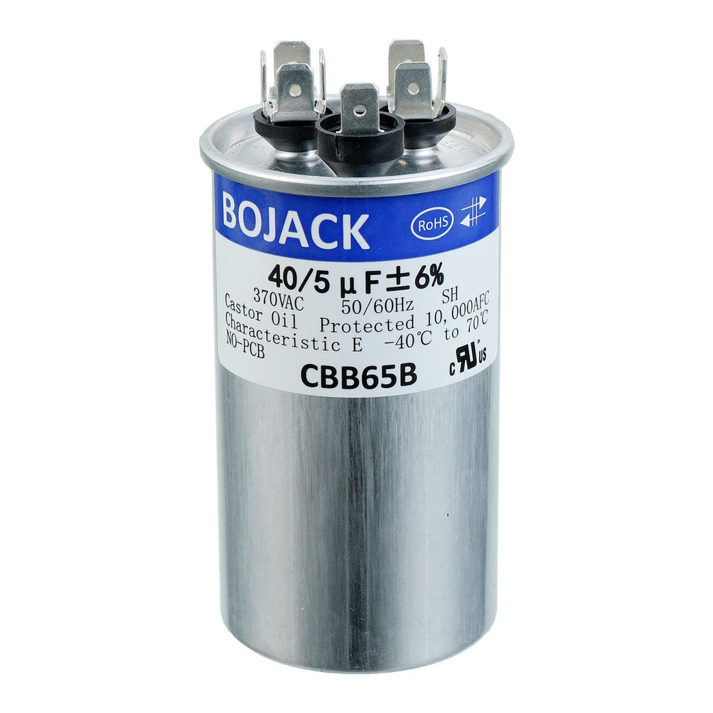 BOJACK 40+5uF 40/5MFD ±6% 370V CBB65 Dual Run Circular Start Capacitor for AC Motor Run or Fan Start or Condenser Straight