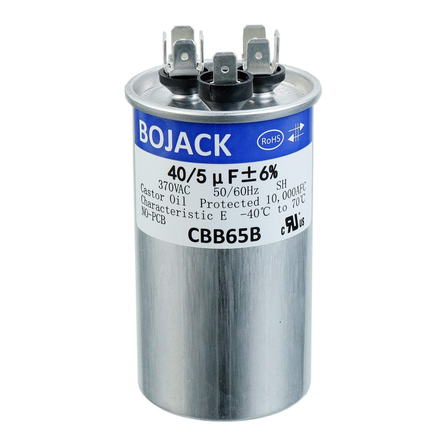 BOJACK 40+5uF 40/5MFD ±6% 370V CBB65 Dual Run Circular Start Capacitor for AC Motor Run or Fan Start or Condenser Straight