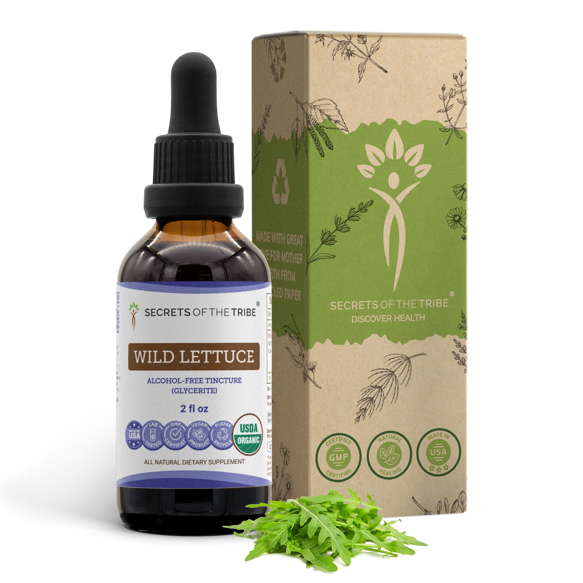 Secrets of the Tribe Wild Lettuce USDA Organic | Alcohol-Free Extract, High-Potency Herbal Drops, Digestive | Made from 100% Certified Organic Wild Lettuce (Lactuca virosa) Dried Herb 2 oz
