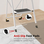 HBTower Step Ladder, Folding Step Stool for Adults with Anti-Slip Pedal, 330 lbs Capacity for Kitchen, Home, White