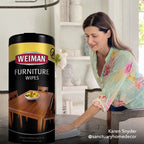 Weiman Wood Polish and Cleaning Wipes, For Furniture Cleaner, Protect from Watermarks, Stains & Aging, No Build-Up, UVX-15 Prevent Drying, Fading & Discoloration, 2 Pack with Microfiber Cloth