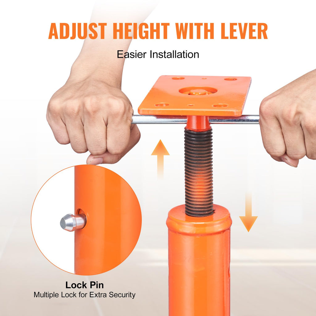 VEVOR House Floor Jack, 53"-93" Height Range, 18000 lbs Max Load Capacity, Adjustable Support Beam Basement Jack Post Pole for Leveling, Lift Support Steel Telescoping Jack Post for Temporary Support