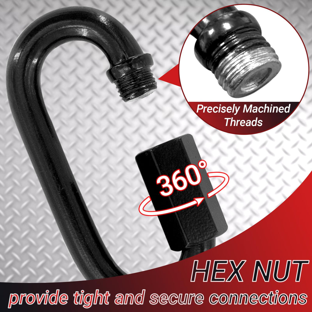 3.5" Black Chain Quick Link, 20 Pcs 3/8" Heavy Duty Locking Carabiner, 2000 LBS Capacity, Durable Chain Connector for Hanging Keys, Dog Leash, and Fence Gates