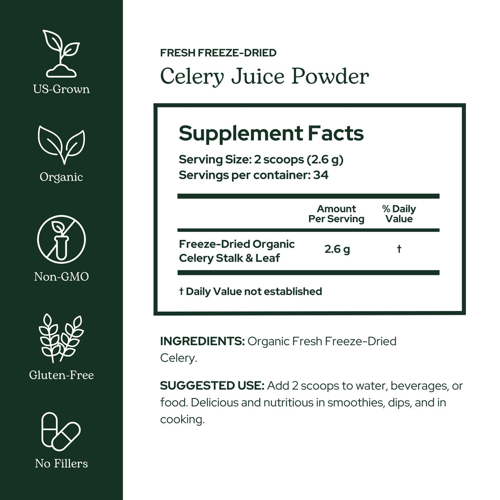Eclectic Herb - Organic Celery Juice Powder | Nutritional Supplement | Hydration + Wellness Support, Vitamins + Minerals | Freeze Dried, USDA Organic, Non-GMO, Vegan, Gluten Free (3.2 oz | 90 g)