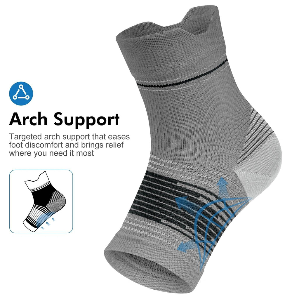 Plantar Fasciitis Sock (6 Pairs) for Men and Women, Compression Foot Sleeves with Arch and Ankle Support, Gray, Large
