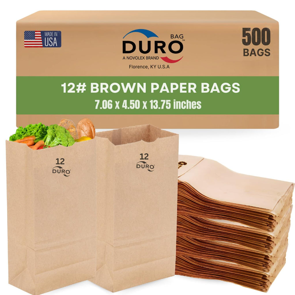 DURO 18412 12# Large Brown Paper Bags, 7.06 x 4.5 x 13.75 Inches, 500 Ct