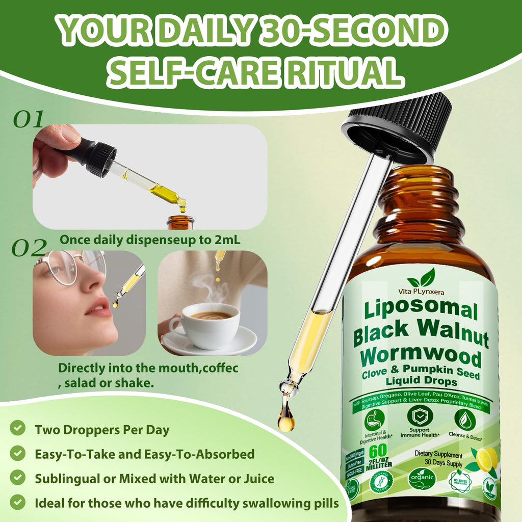 Wormwood Black Walnut Clove Cleanse Drops for Human, 15-in-1 Triple-Action Gut Detox & Digestive Wellness Organic Liquid Tincture w. Soursop PAU DArco Oil of Oregano, Elimination Detox Cleanse