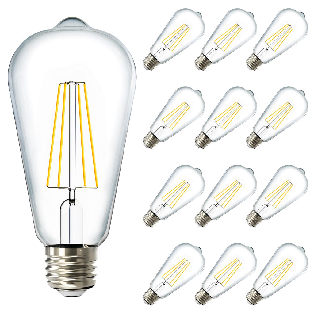 12 Pack Dusk to Dawn LED Outdoor Lights Bulb, ST64 Edison Style Automatic Light Sensing Bulbs, 800 LM, 7W (60W Equivalent), ST19, 3000K Warm White, E26 Base UL