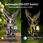 Solar San Miguel Arcangel Outdoor Garden Decor Statues 12.4" Solar St Michael the Archangel Satue for Yard Patio Lawn Porch Decorations Resin St Michael Figurine Religious Collection Sculptures Gifts