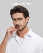 ANRRI Blue Light Glasses Mens Rectangle Semi Rimless Glasses Computer Gaming glasses for men Lightweight Titanium Black Eyewear