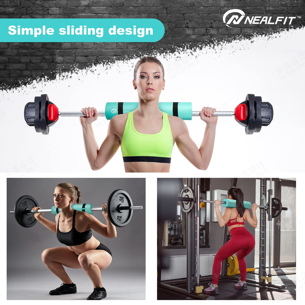 NEALFIT Barbell Pad Squat Pad for Squats���Squat Bar Pad���Great for Weightlifting,Lunges and Hip Thrusts���Foam Sponge Pad���Fit Standard and Olympic Bars Perfectly (Mint Green)