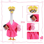 Lady Porch Goose Outfits,Bathrobe Porch Goose Statue Costume with Curlers Reading Glasses Coffee Cup Towel,Cute Goose Clothes for 23-Inch Cement or Plastic Statue,Lawn Yard Garden Patio Decor(Pink)