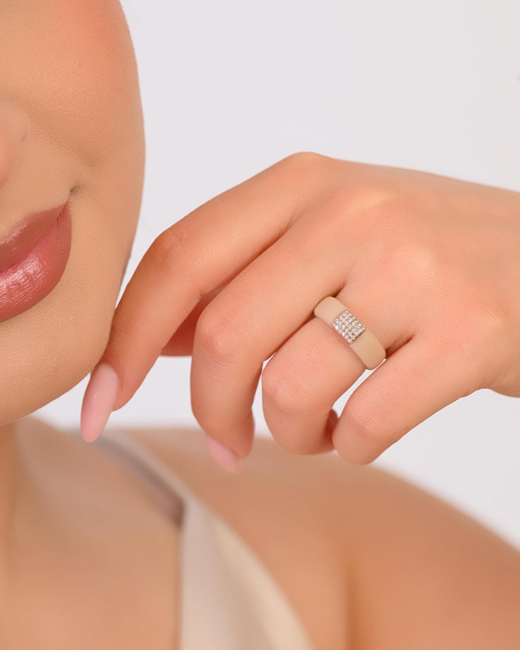 Rinfit Silicone Ring with Metal Plate & CZ for Women - Pack C, Size 8