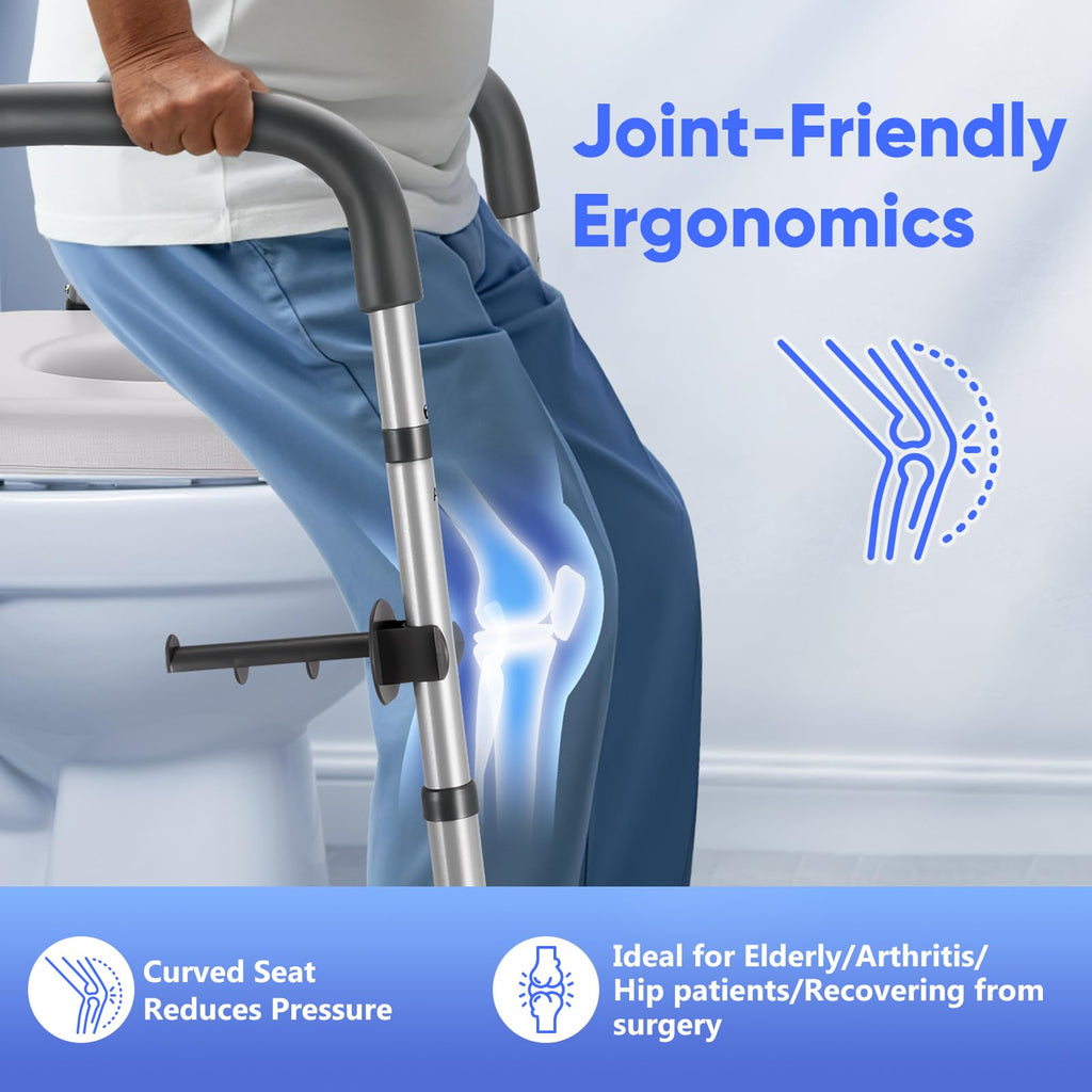 Raised Toilet Seat with Handles, Toilet Seat Riser for Seniors with Adjustable Height & Width, Cozy Padded 500lb Handicap Toilet Seat for Elderly, Surgery, Pregnant, Fit Any Toilet, Assist Getting Up