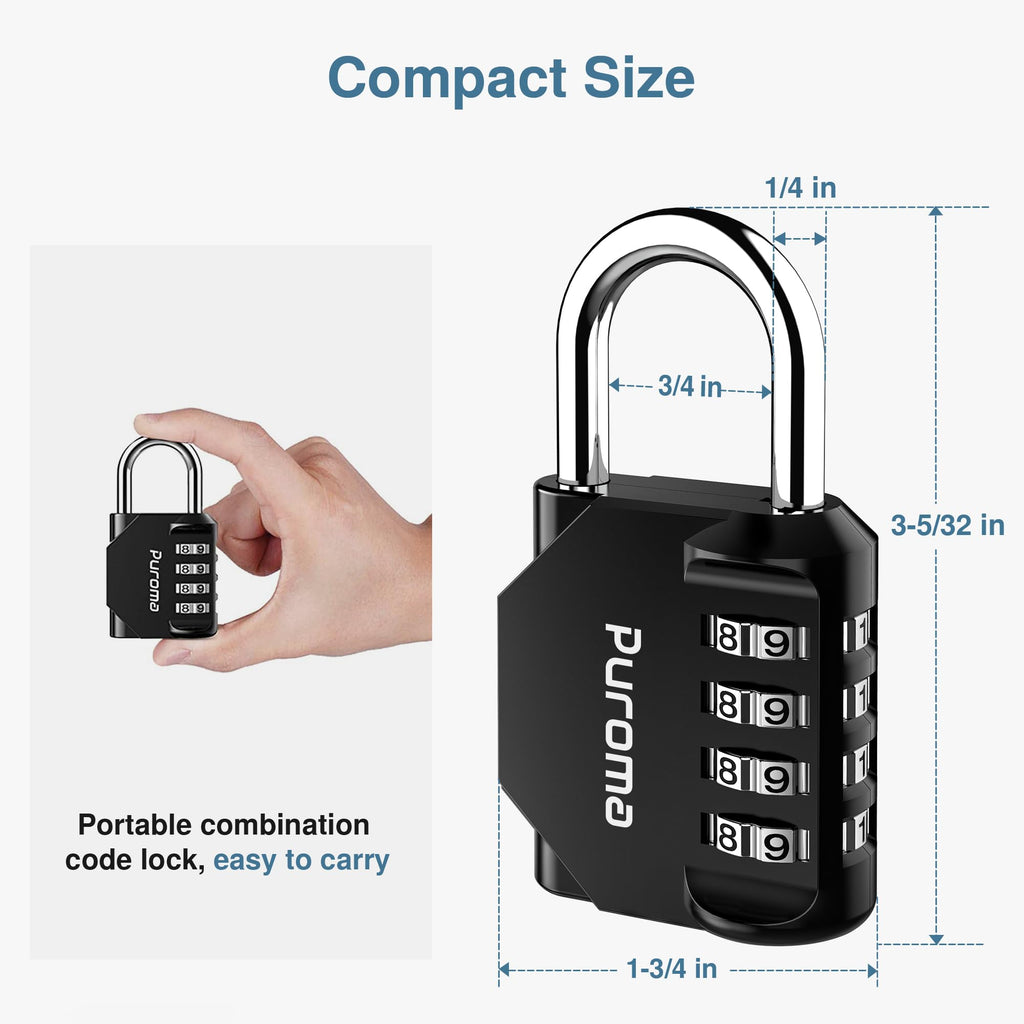 Puroma 10 Pack Combination Lock for Locker 4 Digit Outdoor Waterproof Padlock for School, Gym, Sports, Fence, Toolbox, Gate, Case, Outdoor, Hasp Storage, Cabinets (Black)