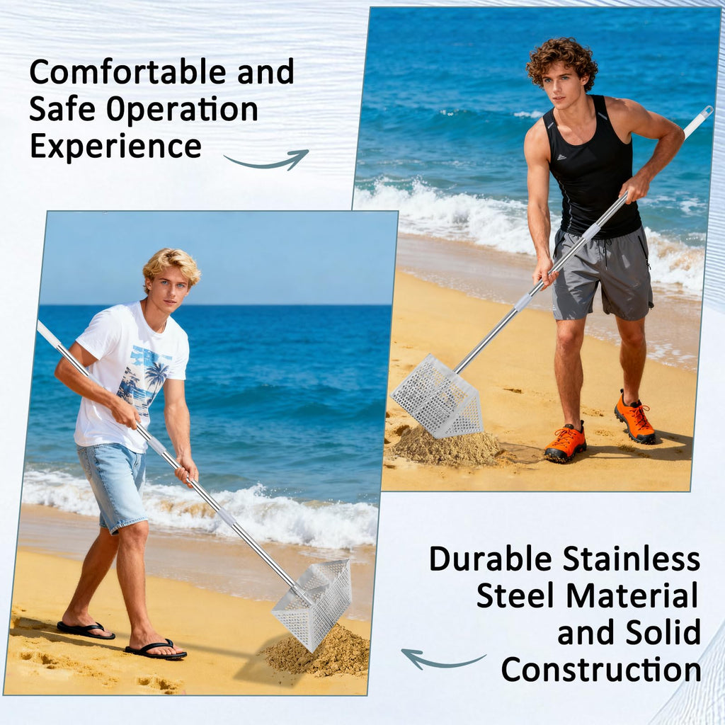 Sand Flea Rake, 65" Long Handle Stainless Steel Sand Sifter for The Beach