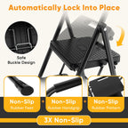 NEWBULIG 3 Step Ladder, Foldable Step Stool with Safety Lock, Lightweight Portable Steel Stool with Anti-Slip Rubber Feet,for Home Office Garage, Black