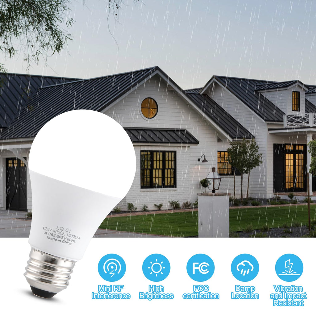 LQ BSDERA 4PK 4000K,Garage Door Opener Light Bulbs, 1500LM Ultra Bright, Minimize Interference, Compatible with Most Garage Door Openers, 12W, 120V, A19 Bulbs with E26 Base
