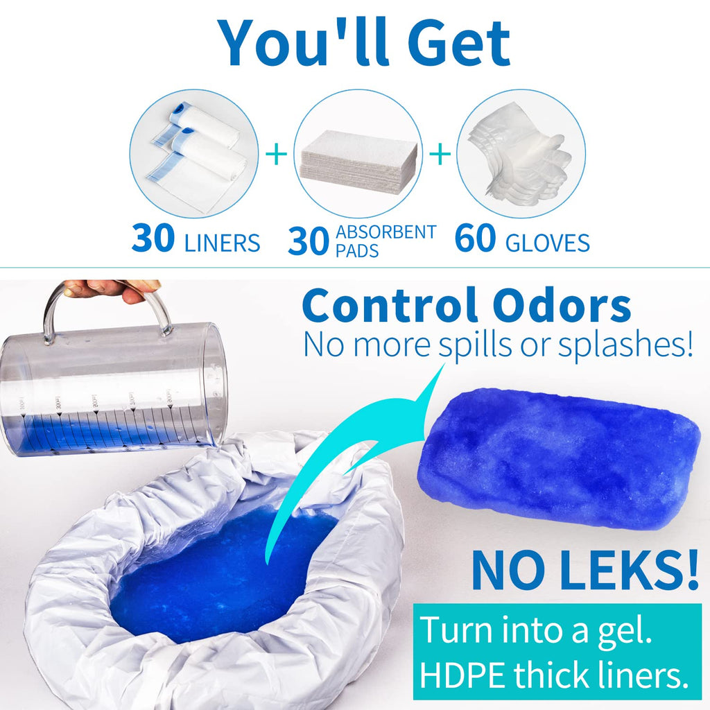 MINIVON Bedpan Liners with Super Absorbent Pads - Value Pack 30 Count - Bed pan Bag Disposable Pulling String, Medical Grade & Universal Fit Bed Pan, for Bedridden Patients, Elderly Senior, Bedbound