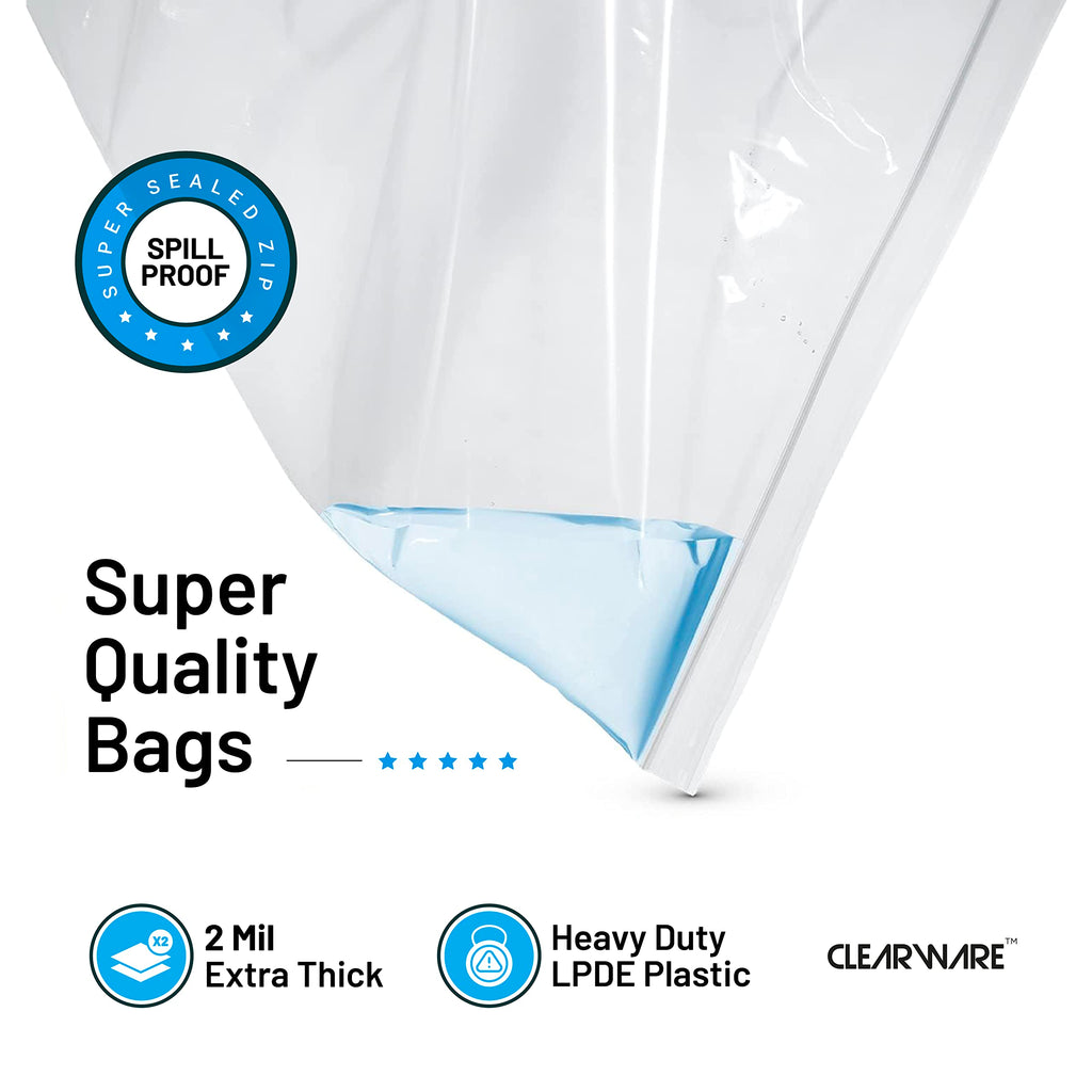 Large Storage Bags With Zipper Top - 3 Gallon Size, 16" x 18", Extra Large Plastic for Clothes, Travel, Moving, Large Reusable freezer bags, BPA-Free, 2-mil Thick (X-Large, 25, Count)