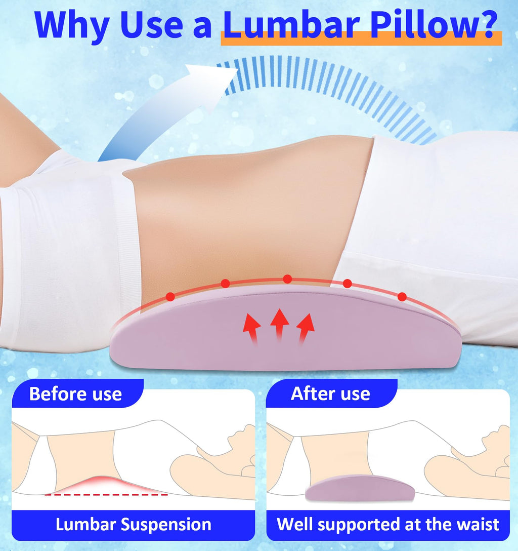 vamorry Poufs Lumbar Support Pillow for Bed Relief Back Pain: Lower Back Pillow for Sleeping - Memory Foam Waist Pillow - Back Wedge Bolster Pillow for Side, Back&Stomach Sleepers - Bed Rest Pillow