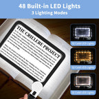 5X Magnifying Glass with Light, Lightweight Full Page Magnifier for Reading, Large Lighted Magnifier with 48 LED Light and Anti-Glare Lens, Ideal Gift for Seniors, Macular Degeneration, Low Visions