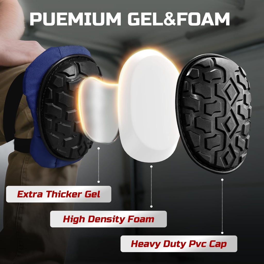FREEKYROCK Professional Knee Pads for Work Construction with Heavy Duty Cap Foam Padding Gel Cushion Knee Pads for Men, Comfortable Adjustable Strong Strap, Military Grade Rivet for Flooring Gardening, Blue