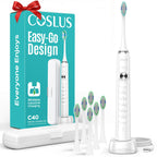 COSLUS Sonic Electric Toothbrush for Kids & Adults C40(DY-108Pro): 47000 VPM for Deep Cleaning with Travel Case - 5 Modes for Sensitive Teeth & Braces, Wireless Charging, 6 Brush Heads, White (1PC)
