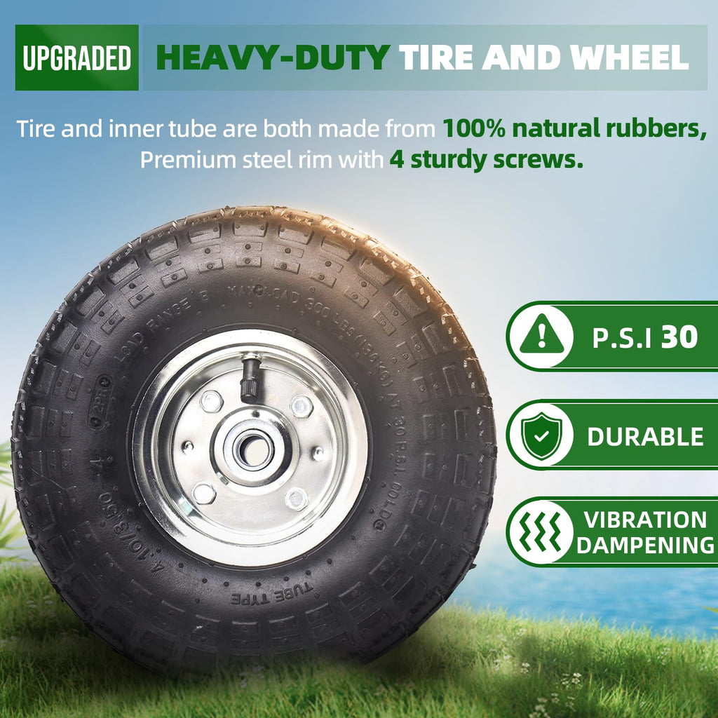 AR-PRO (2 Pack) 4.10/3.50-4 Tire and Wheel, Replacement Pneumatic Tires 10-Inch Wheel with 5/8" Bearings and 2.2" Offset Hub, Compatible with Hand Truck, Wheelbarrow, Wagon, Gorilla Carts