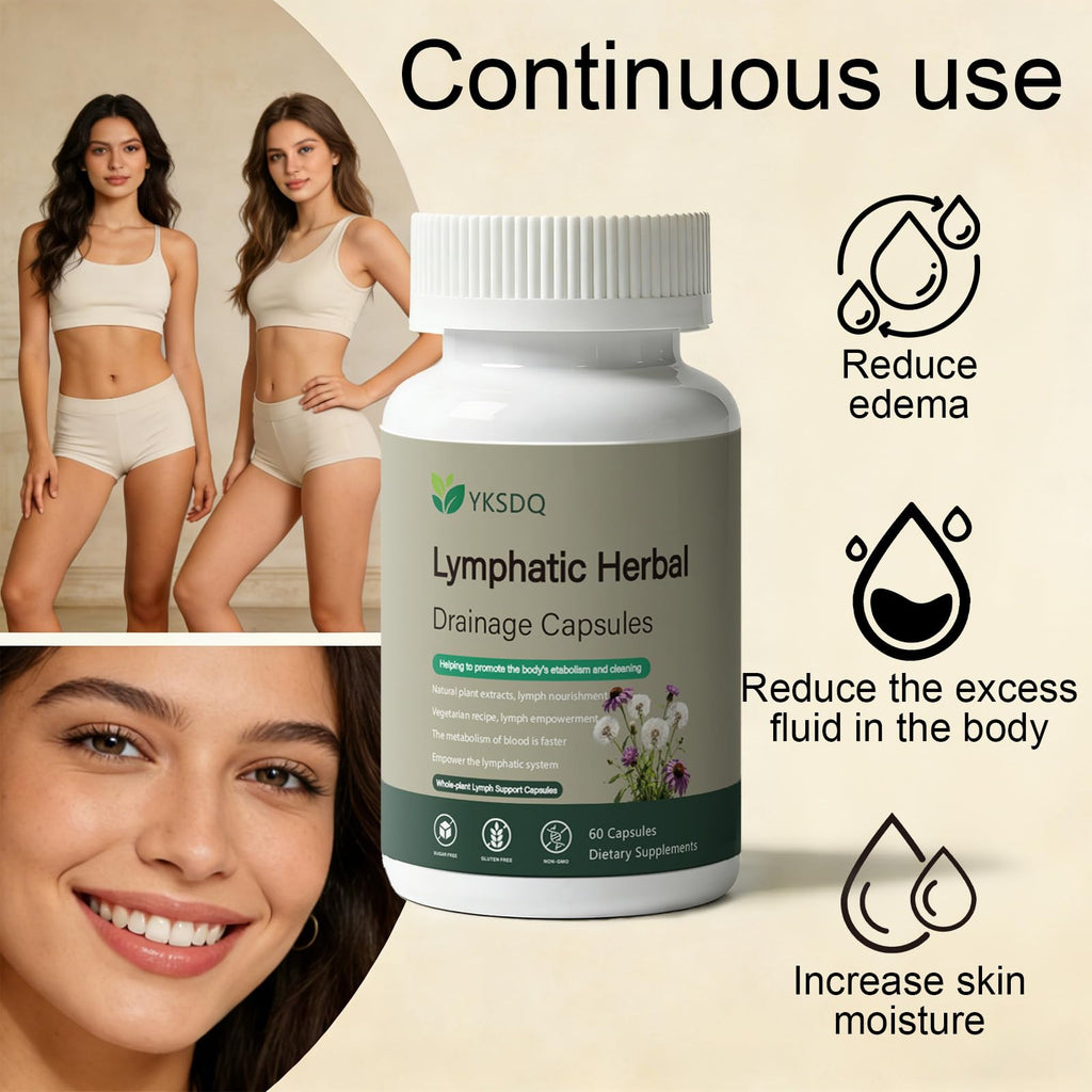 PKQLQ Lymph Drainage Capsules | Natural Detoxification Help Maintain the Healthy Fluid Balance of Both Women and Men, Promote Blood Virculation and Maintain Good Health. 60 Capsules (1)