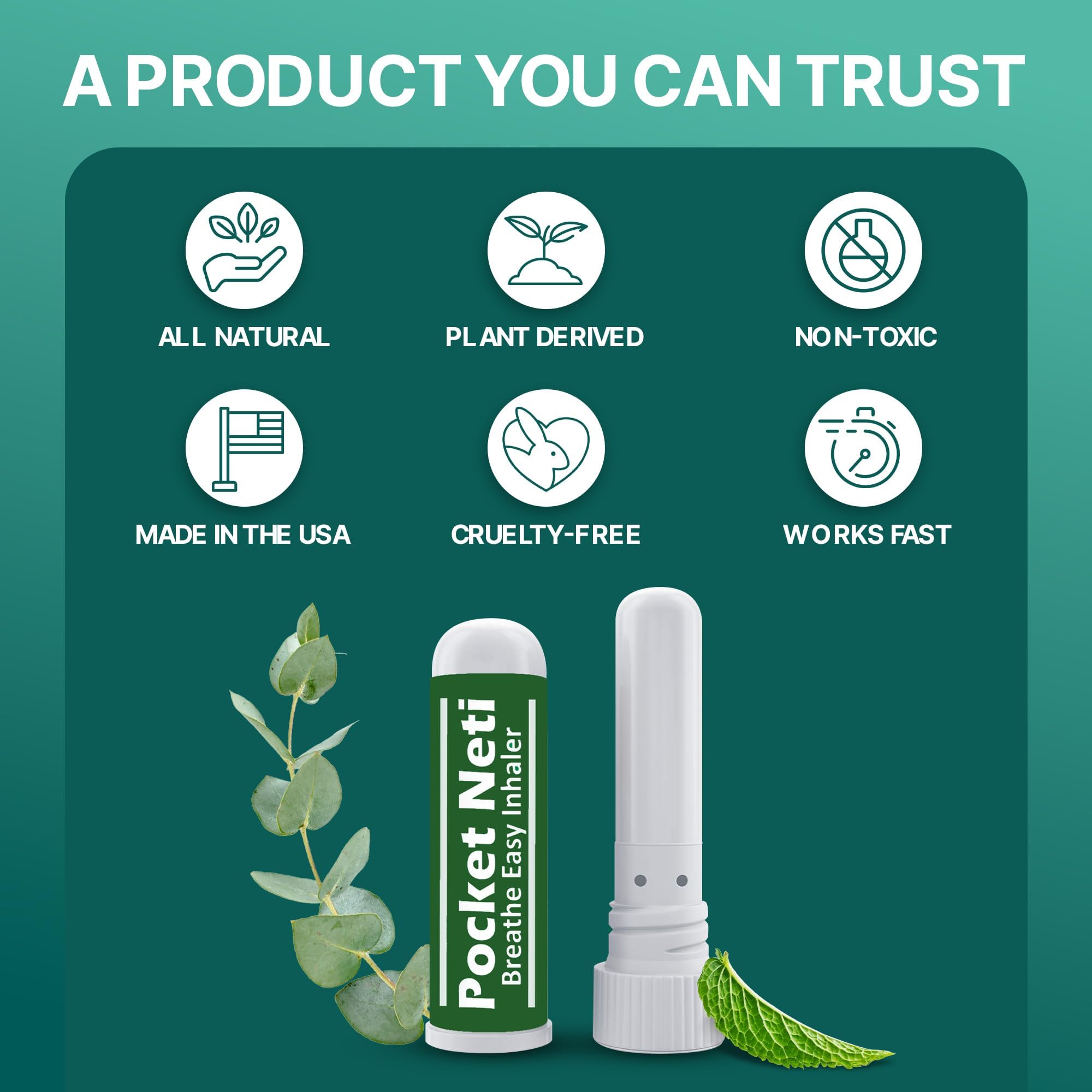 Basic Vigor Pocket Neti Breathe Easy Himalayan Salt Aromatherapy Sinus Inhaler 2 Pack with Essential Oils. Natural Nasal Stick/Nasal Inhaler with Eucalyptus. Made in The USA.