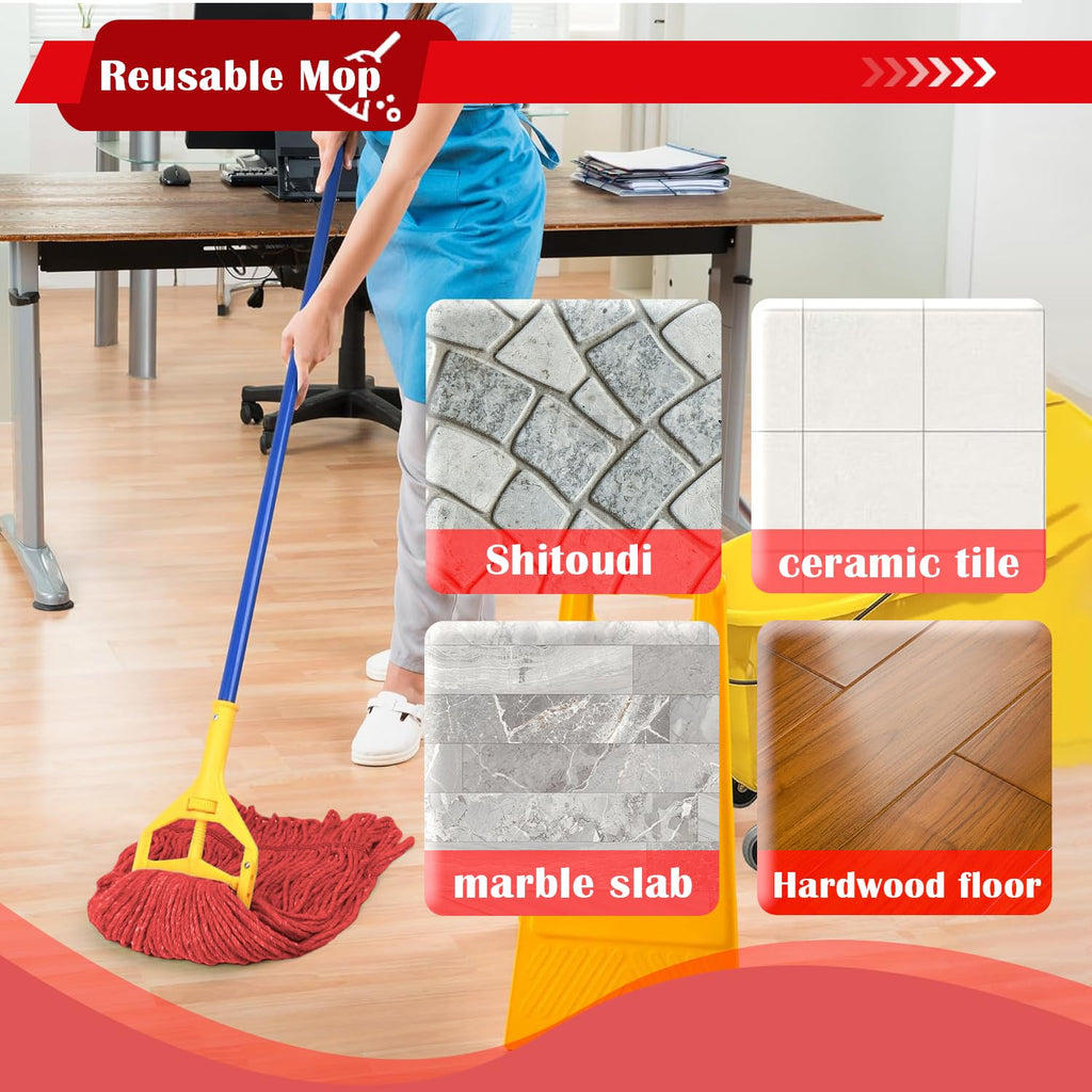 KLHB-YF Heavy Duty Commercial String Mop Heads, 3 Pack Cotton Red Mop Head Replacement, Machine Washable Industrial Mop Head Refills for Janitorial, Restaurant, Warehouse & Office Floor Cleaning