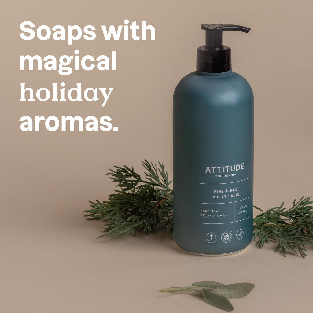 ATTITUDE Limited Edition Liquid Hand Soap, EWG Verified, Plant and Mineral-Based, Vegan Personal Care Products, Pine & Sage, 16 Fl Oz (Pack of 3)