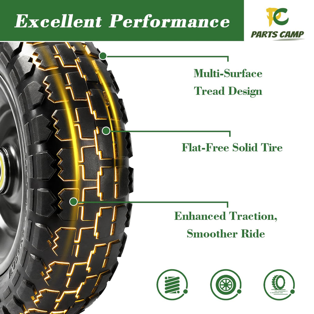 Parts Camp Replace Gorilla Cart Wheels 10" Flat-free Solid Tire and Wheel